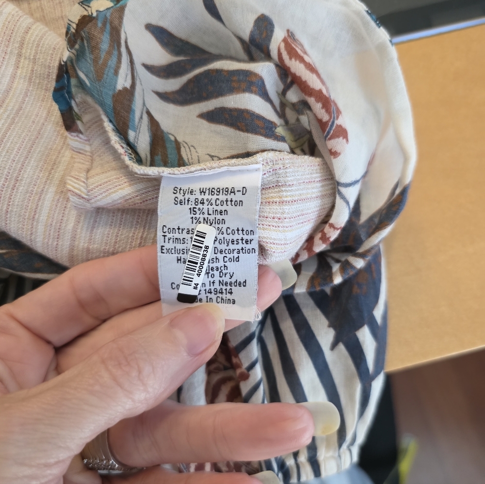 Johnny Was Beige and Blue Floral Blouse. 28" long, 24" chest. - Picture 8 of 8
